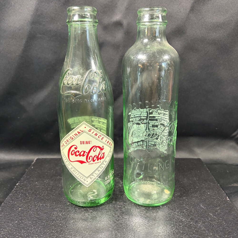 Coca-Cola Glass Bottles Set Limited Edition 2011 Green Glass 8.5oz 9.3oz